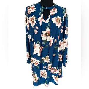 Peach Love choker style blue floral dress with keyhole v in back size M